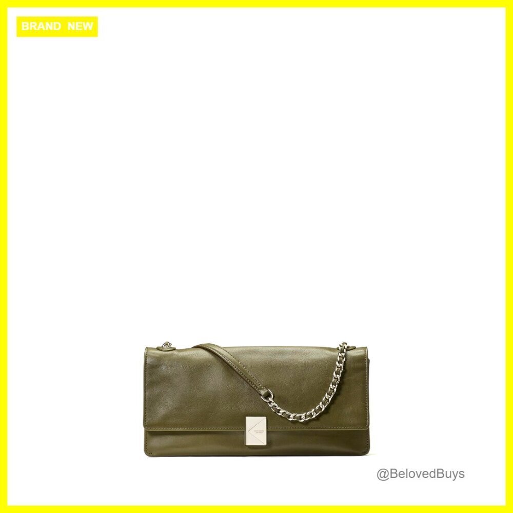 Fine Grain Leather Shoulder Bag with Chain Strap, Fits Phone & Wallet